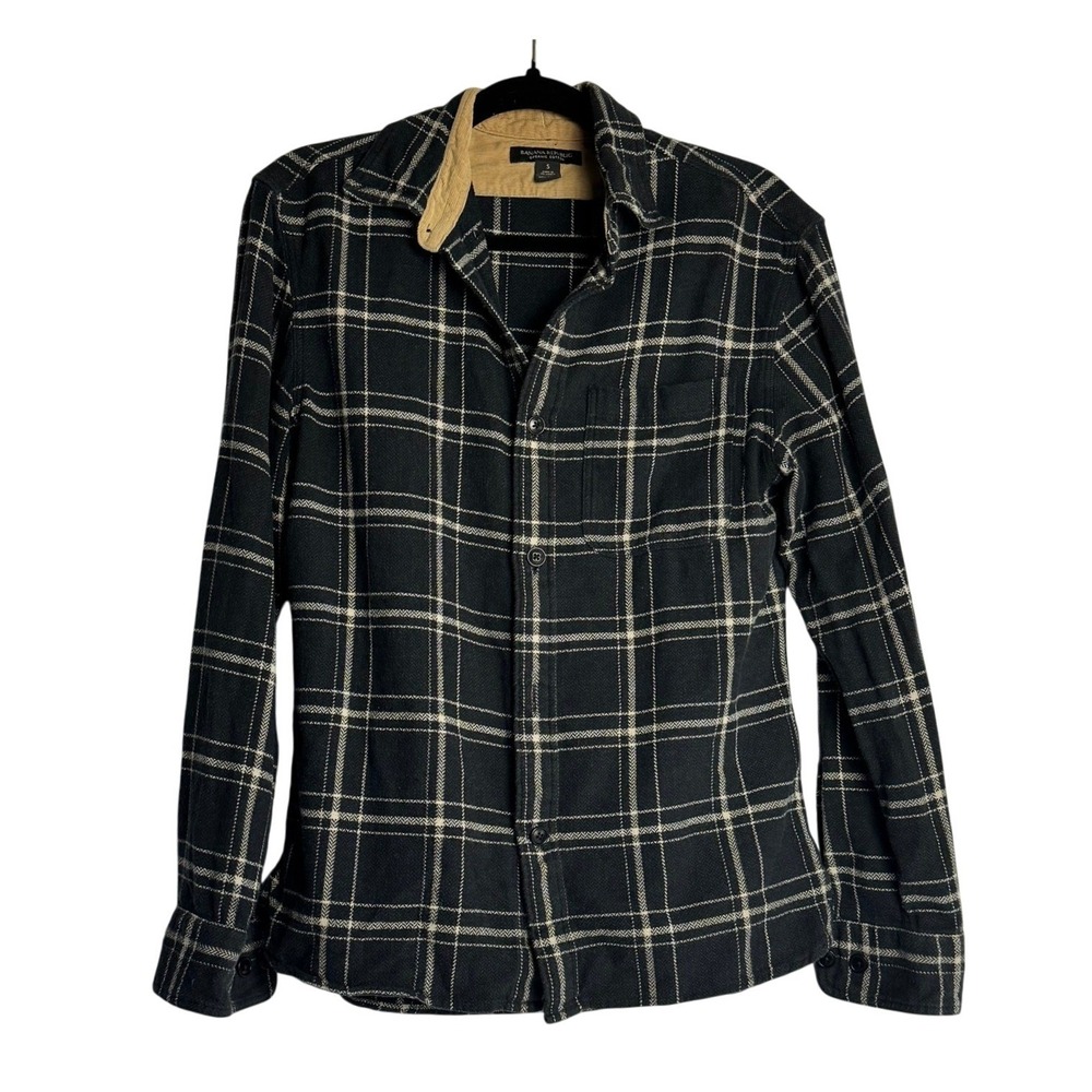 Banana Republic Organic Cotton Plaid Button Down‎ Shirt Men Black Small Flannel